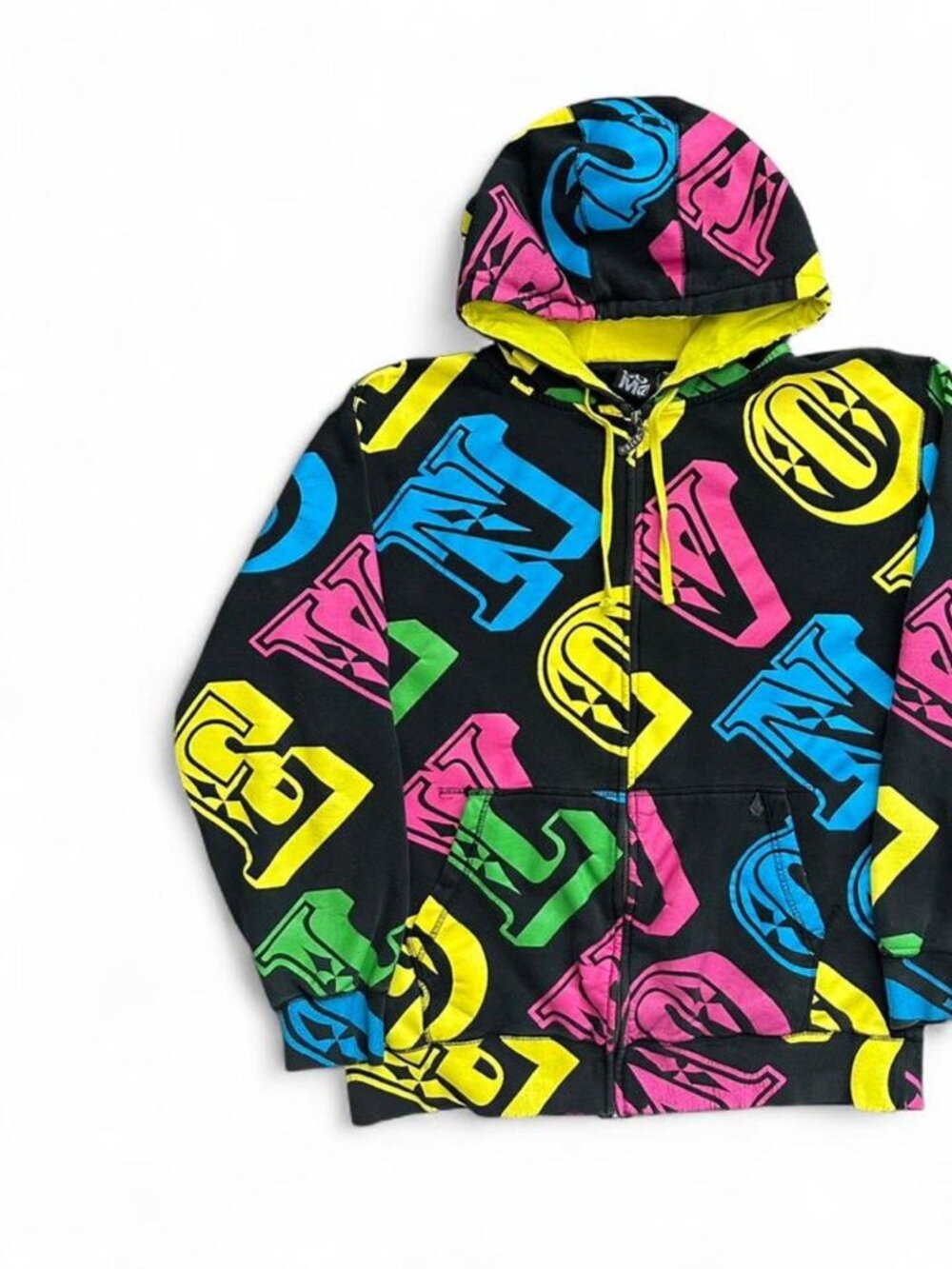 Vintage Volcom Colorful All Over Print Zip Hoodie Y2K Mens XL